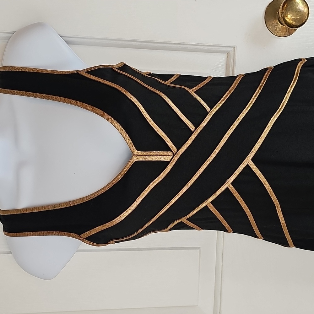 VENUS Little black dress with gold trim, XS, 80% cotton